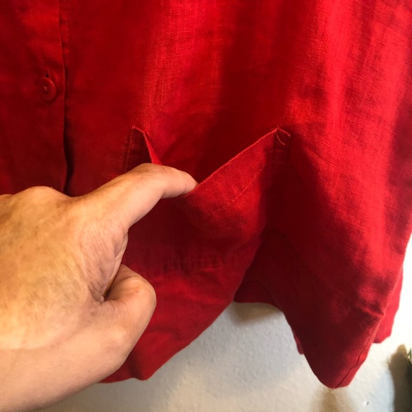 Flax || Button Linen Red Blouse Top - Picture 4 of 7